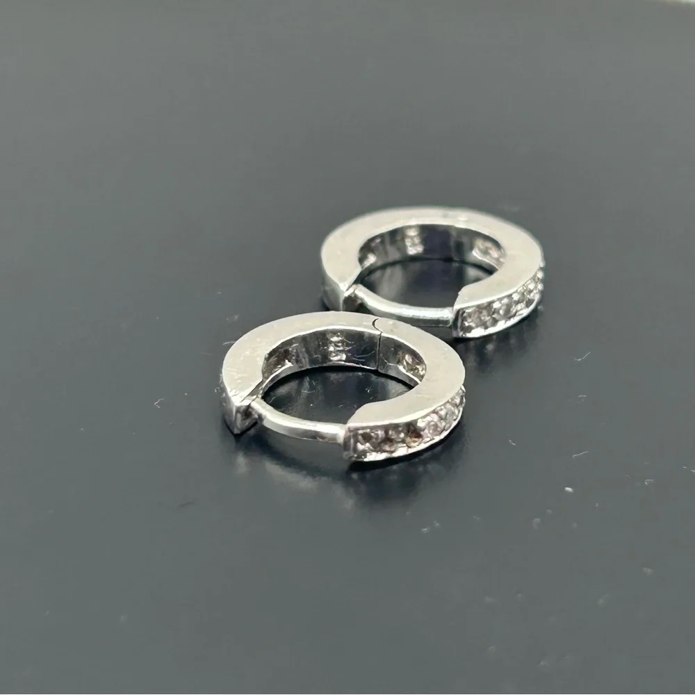 Dainty Sterling & Clear Stone Huggie Earrings